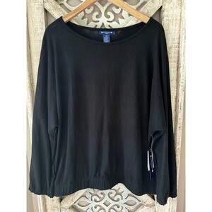 Architect Women's Plus Dolman Sleeve Elastic Waist Blouson Pullover Top in Black